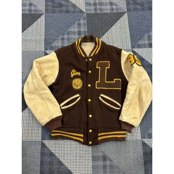 VTG 50s Mt Lawerence‎ Hilltoppers Cal State Brown Leather Varsity Jacket Mens 40